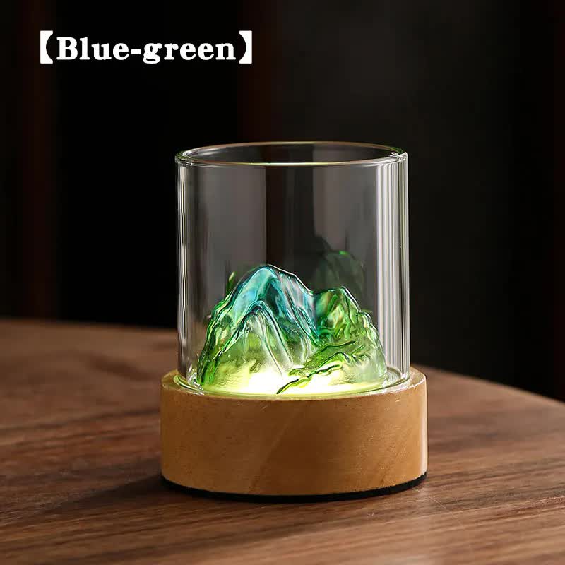 Blue-green Glass Mountain Ambient Night Light â€“ USB Rechargeable Touch Control Bedside Lamp â€“ Adjustable 3-Color Light