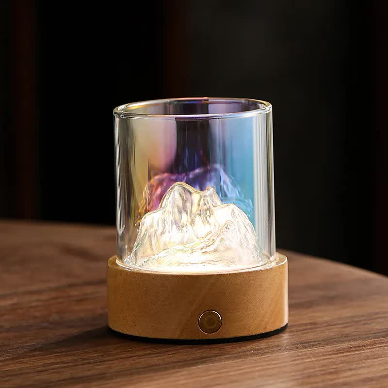 Colorful Glass Mountain Ambient Night Light - USB Rechargeable Touch Control Bedside Lamp - Adjustable 3-Color Light