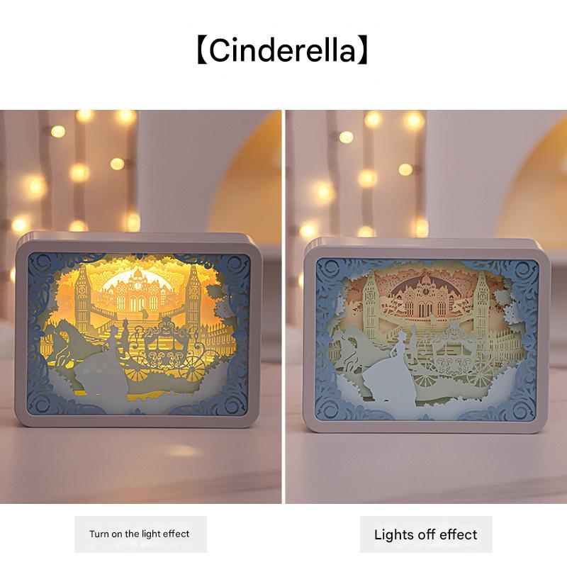 Cinderella 3D Paper Carving Night Light - USB Or Battery Powered Decorative Bedside Lamp | Atmosphere Lamp for Bedroom | Creative Starry Night and Little Prince Design Gift