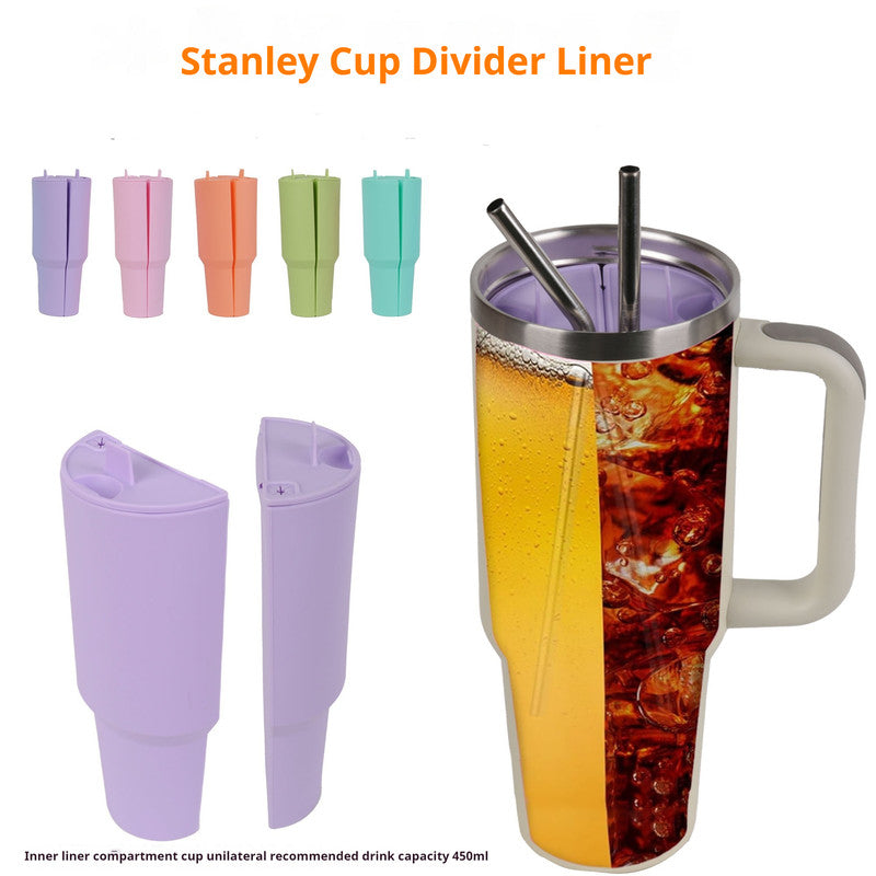 Orange 40oz Silicone Dual-Chamber Cup Separator - Food-Grade Drink Divider, Cold Drink Mug with Separate Compartments, BPA-Free Silicone Liner for Beverages, Juice, Coffee, and Tea