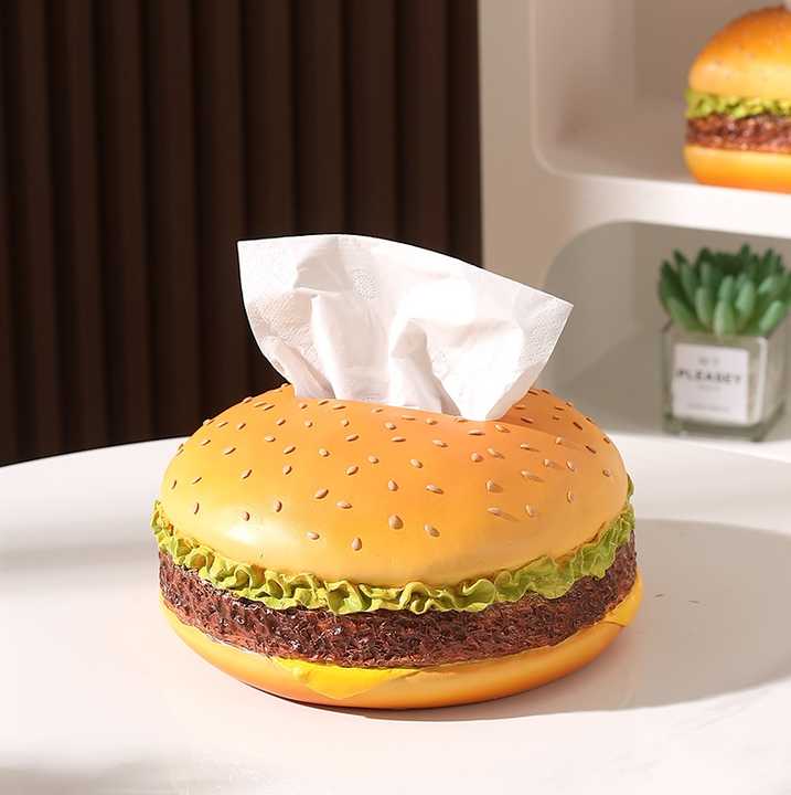 Round Creative Burger Tissue Box â€“ Fun American-Style Cartoon Paper Towel Holder for Home DÃ©cor and Gifts