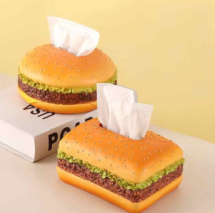 Round Creative Burger Tissue Box â€“ Fun American-Style Cartoon Paper Towel Holder for Home DÃ©cor and Gifts