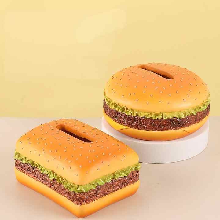 Round Creative Burger Tissue Box â€“ Fun American-Style Cartoon Paper Towel Holder for Home DÃ©cor and Gifts