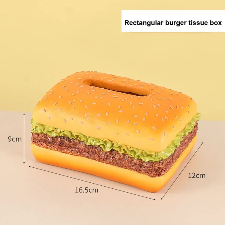 Square Creative Burger Tissue Box - Fun American-Style Cartoon Paper Towel Holder for Home DÃ©cor and Gifts