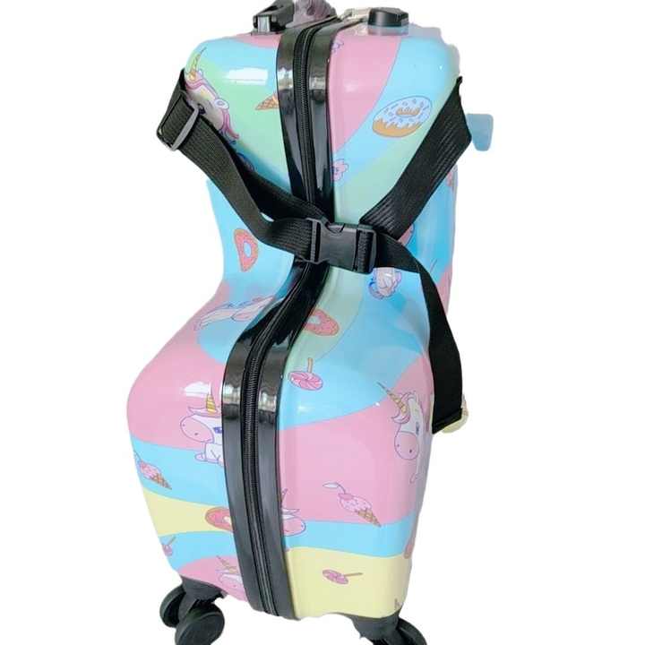 Colorful Kids Ride-On Luggage  20-Inch Cartoon Travel Suitcase with Footrest, Durable Rolling Carry-On for Children