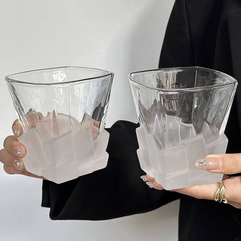 4 Pcs Frosted Ice Cube Glass  Creative Whiskey Glass, Premium Textured Tumbler, 300ml Capacity for Home Bars