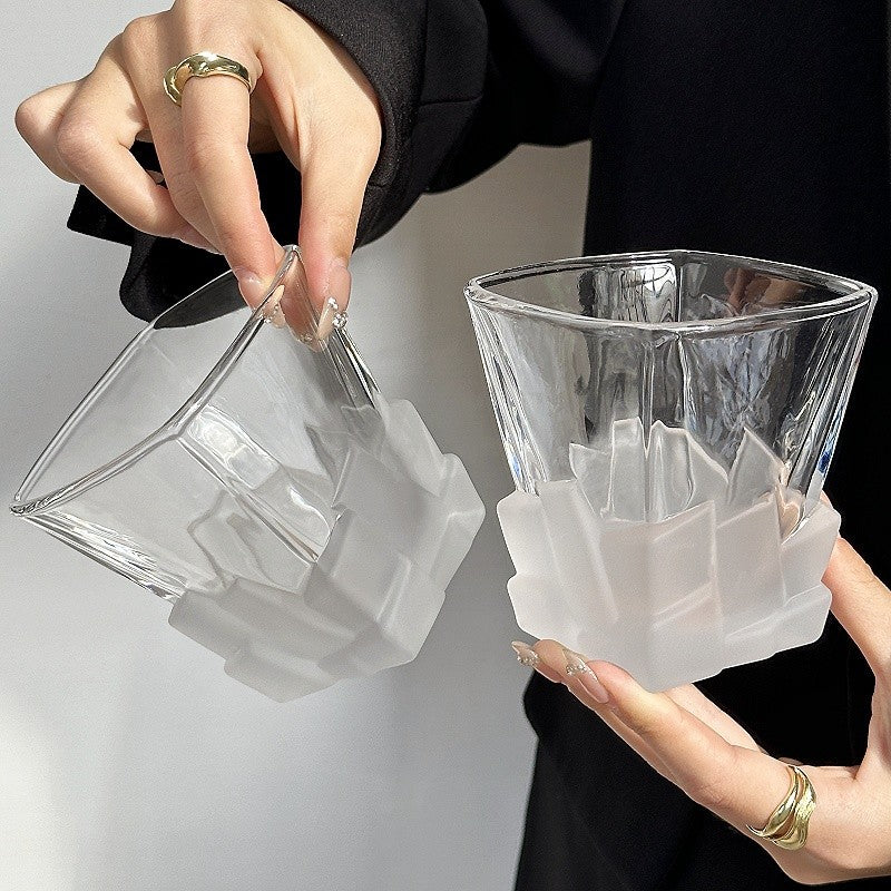 4 Pcs Frosted Ice Cube Glass  Creative Whiskey Glass, Premium Textured Tumbler, 300ml Capacity for Home Bars