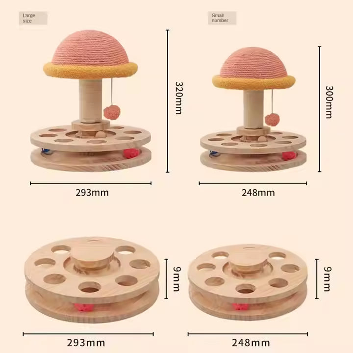 Large Pink Interactive Cat Scratching Post with Ball Track  Fun Mushroom-Shaped Cat Toy for Play, Scratching, and Entertainment