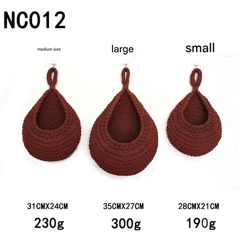 Red 3-Piece Wall-Mounted Cotton Rope Storage Baskets  Large, Medium, and Small Hand-Woven Fruit/Vegetable/Storage Nets Large weight 300g, Medium weight 230g, Small weight 200g