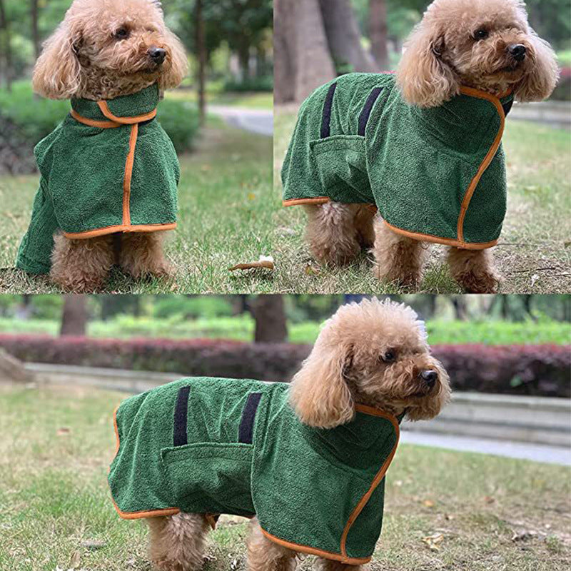 L Green Pet Dog Quick-Dry Bathrobe - Absorbent Towel Robe for Medium and Large Dogs