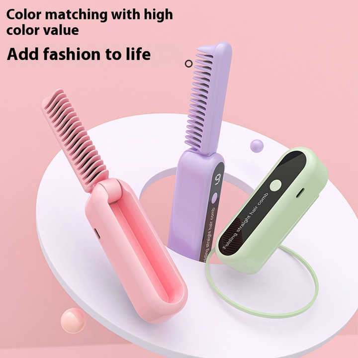 Pink Portable foldable cordless hair straightener with ionic technology, compact travel design, and quick and easy USB charging