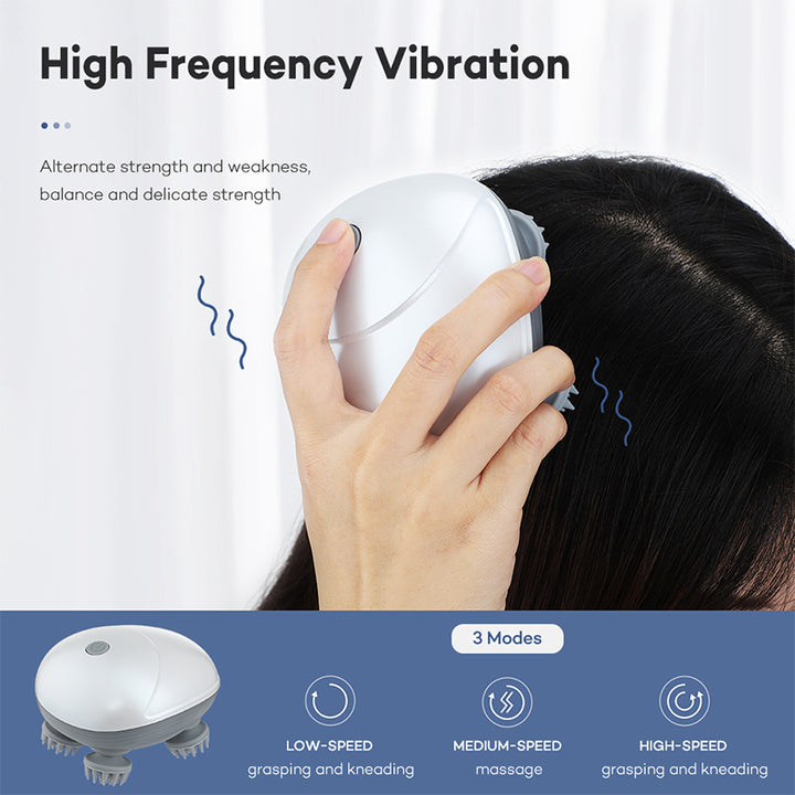 Silver Mini Electric Head Massager - Portable 3D Massage Device, Waterproof, Multifunctional Relaxation & Pet Care, Rechargeable, 6 Techniques & 3 Modes, Compact Design