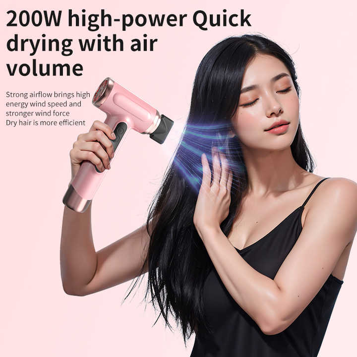 Pink wireless Hair Dryer with Cold & Hot Air, Portable Large-Capacity Rechargeable Ionic Dryer, Fast-Drying, Lightweight and Compact for Home and Travel