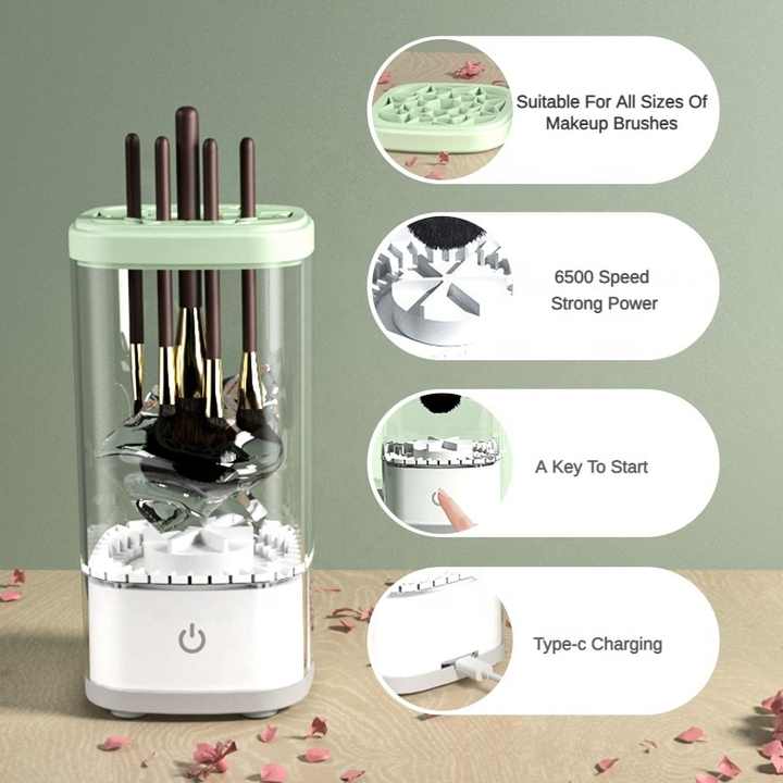 White Electric Makeup Brush Cleaner and Dryer  USB Automatic Household Cleaning Device with UV Sterilization and Fast Drying Function