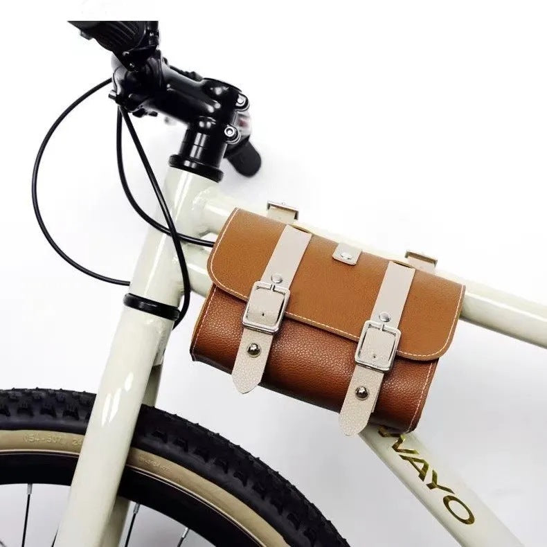 Brown Vintage Bicycle Handlebar Bag  Universal Front & Rear Bike Accessory for Commuting and Cycling