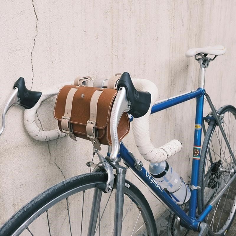 Brown Vintage Bicycle Handlebar Bag  Universal Front & Rear Bike Accessory for Commuting and Cycling