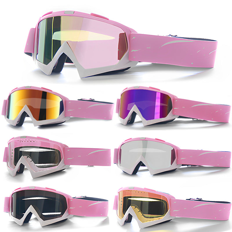 Progressive Pink + Rose Pink Lenses Outdoor Protective Motorcycle Goggles â€“ Windproof, Dustproof, Skiing, and Cycling Eyewear â€“ Lightweight Anti-Fog Design for Men and Women