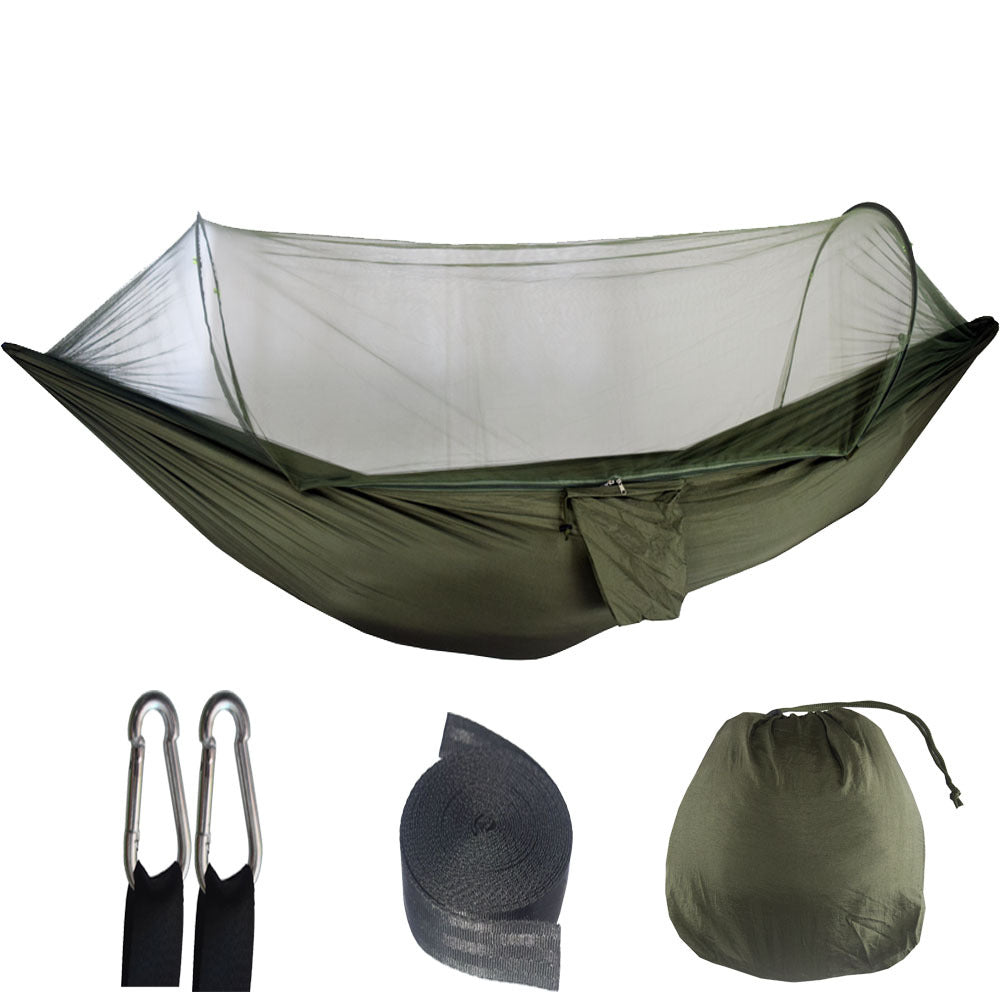 Dark Green Automatic Pop-Up Mosquito Net Hammock â€“ 200kg Load Capacity, Lightweight Outdoor Camping Gear with Quick Setup and Durable Design