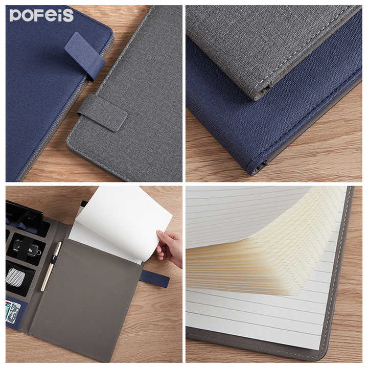 Blue A4 Leather Multi-Functional Business Document Folder with Card Slots â€“ Contract File Organizer