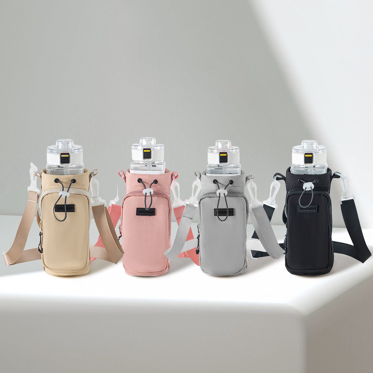 Grey Portable Outdoor Water Bottle Holder Bag with Adjustable Shoulder Strap, Nylon Waterproof Material, 121g Lightweight, 23cm Height for Travel and HikingWater Cup Not Included