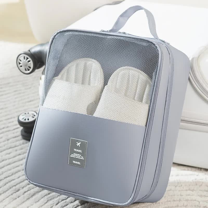 2 Pcs Grey Waterproof Foldable Travel Shoe Storage Bag, Three-Layer Design Shoe Organizer, Portable Shoe Pouch for Trips