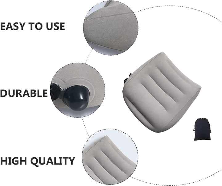 Grey Portable Press-to-Inflate Travel Lumbar Cushion â€“ Lightweight, Supportive Backrest for Flights, Trains, and Office Use