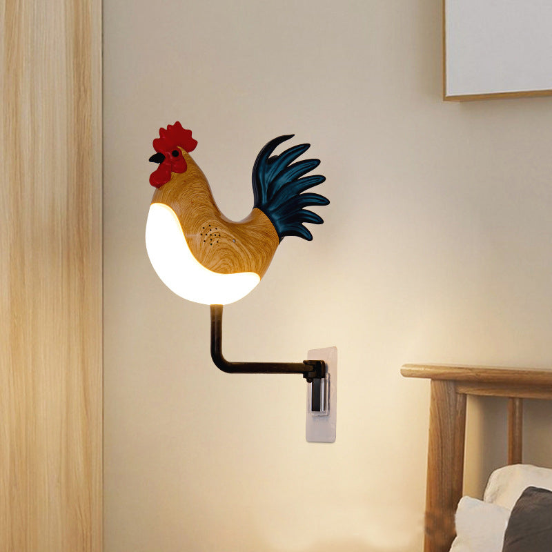 Grey USB Rechargeable Rooster Wall Lamp with Sound, Aromatherapy, and Decorative Design â€“ Creative Nightlight for Bedroom and Corridor