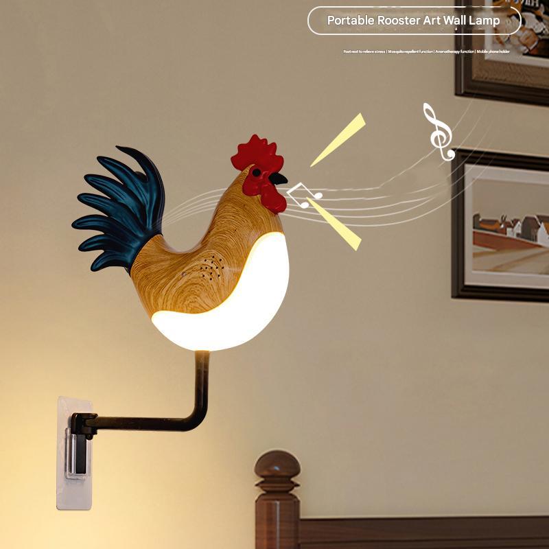 Grey USB Rechargeable Rooster Wall Lamp with Sound, Aromatherapy, and Decorative Design â€“ Creative Nightlight for Bedroom and Corridor