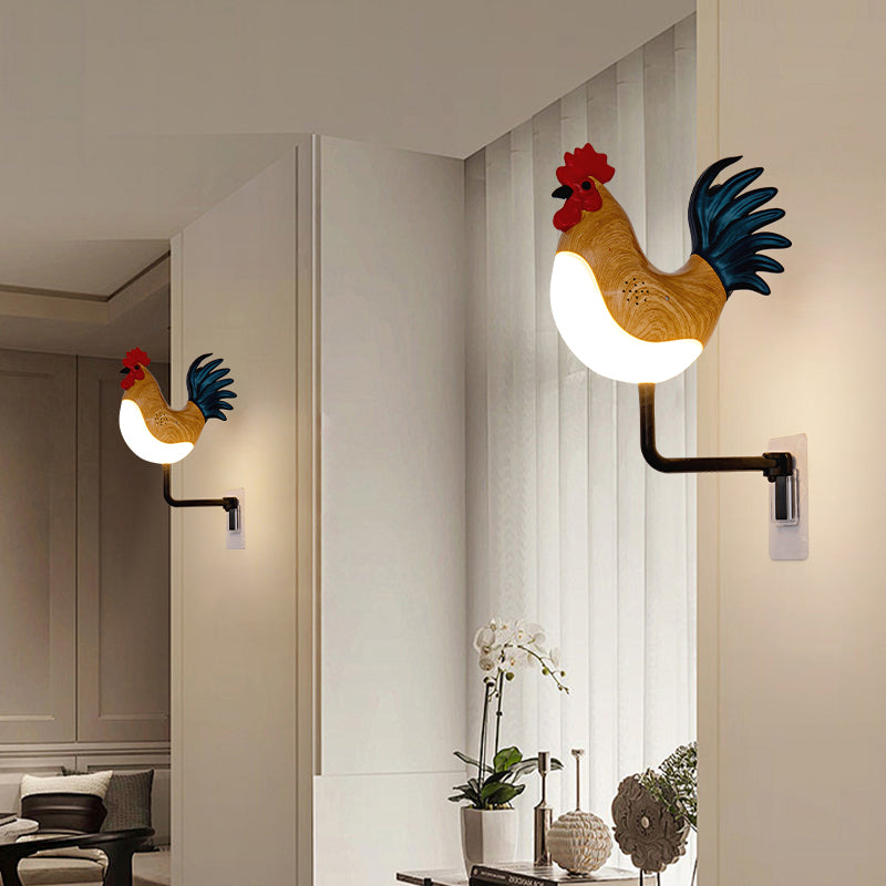 Silver USB Rechargeable Rooster Wall Lamp with Sound, Aromatherapy, and Decorative Design - Creative Nightlight for Bedroom and Corridor