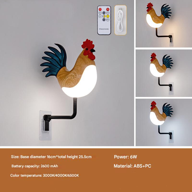 Yellow USB Rechargeable Rooster Wall Lamp with Sound, Aromatherapy, and Decorative Design - Creative Nightlight for Bedroom and Corridor