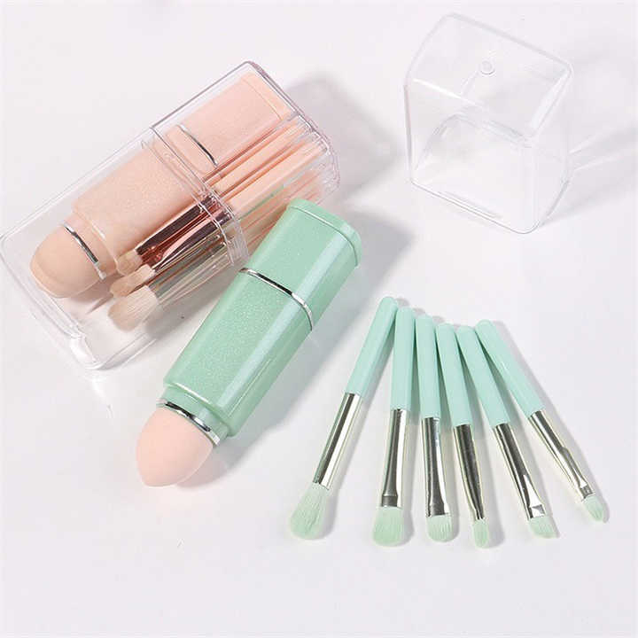 White 8-in-1 Retractable Mini Makeup Brush Set with Protective Cover  Compact Design for Travel and On-the-Go Touchups