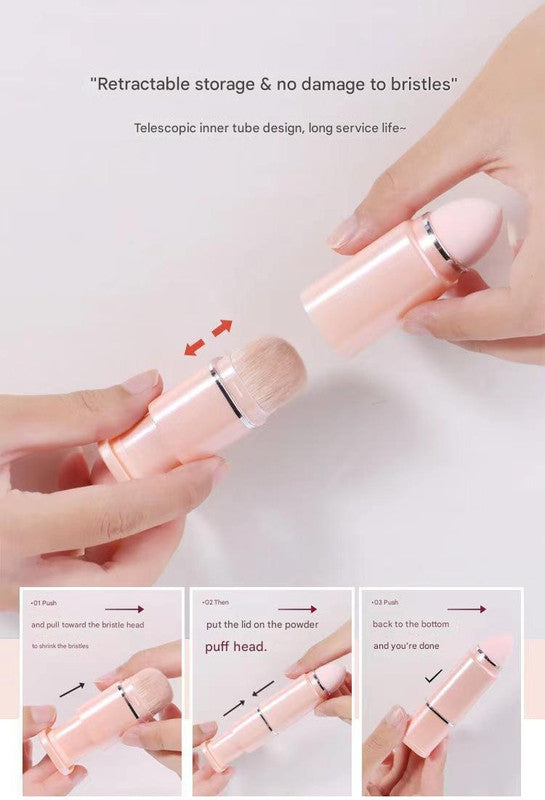 White 8-in-1 Retractable Mini Makeup Brush Set with Protective Cover  Compact Design for Travel and On-the-Go Touchups