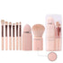 Pink 8-in-1 Retractable Mini Makeup Brush Set with Protective Cover - Compact Design for Travel and On-the-Go Touchups