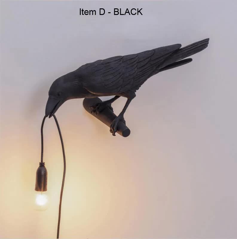 Black Bird Right Wall Lamp Nordic Resin Bird Wall Lamp - Creative Animal Bedside Decorative USB Night Light, Stylish Bird Perched Lamp for Bedroom and Living Room