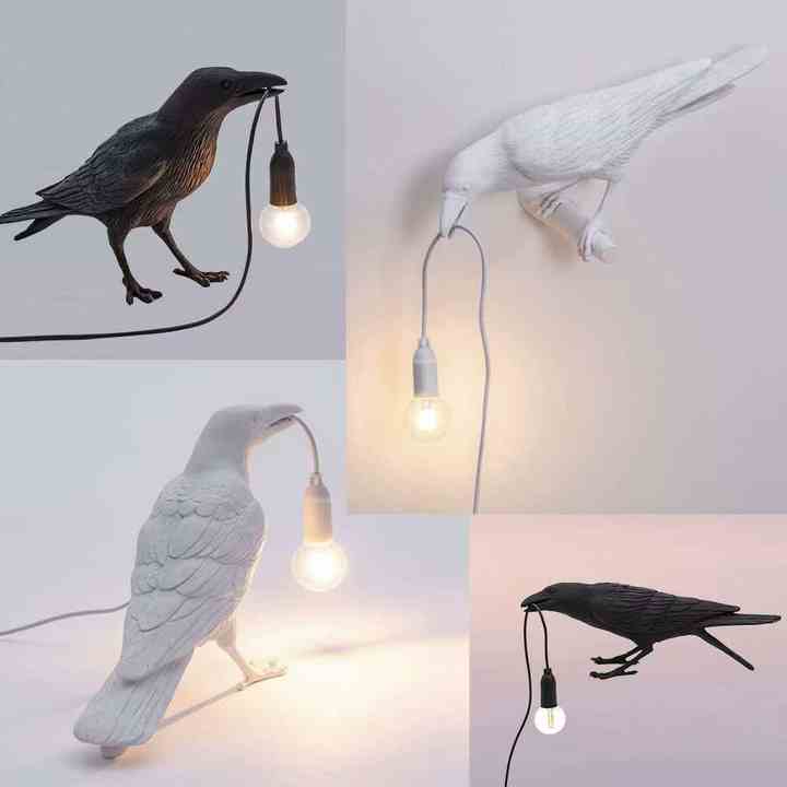 Black Bird Right Wall Lamp Nordic Resin Bird Wall Lamp - Creative Animal Bedside Decorative USB Night Light, Stylish Bird Perched Lamp for Bedroom and Living Room