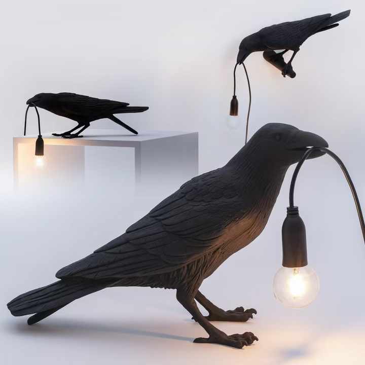 Black Bird Right Wall Lamp Nordic Resin Bird Wall Lamp - Creative Animal Bedside Decorative USB Night Light, Stylish Bird Perched Lamp for Bedroom and Living Room