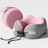 Pink And Grey Portable U-Shaped Memory Foam Travel Pillow - Ergonomic Neck Support for Airplane, Car, Office - Lightweight & Compact with Storage Box