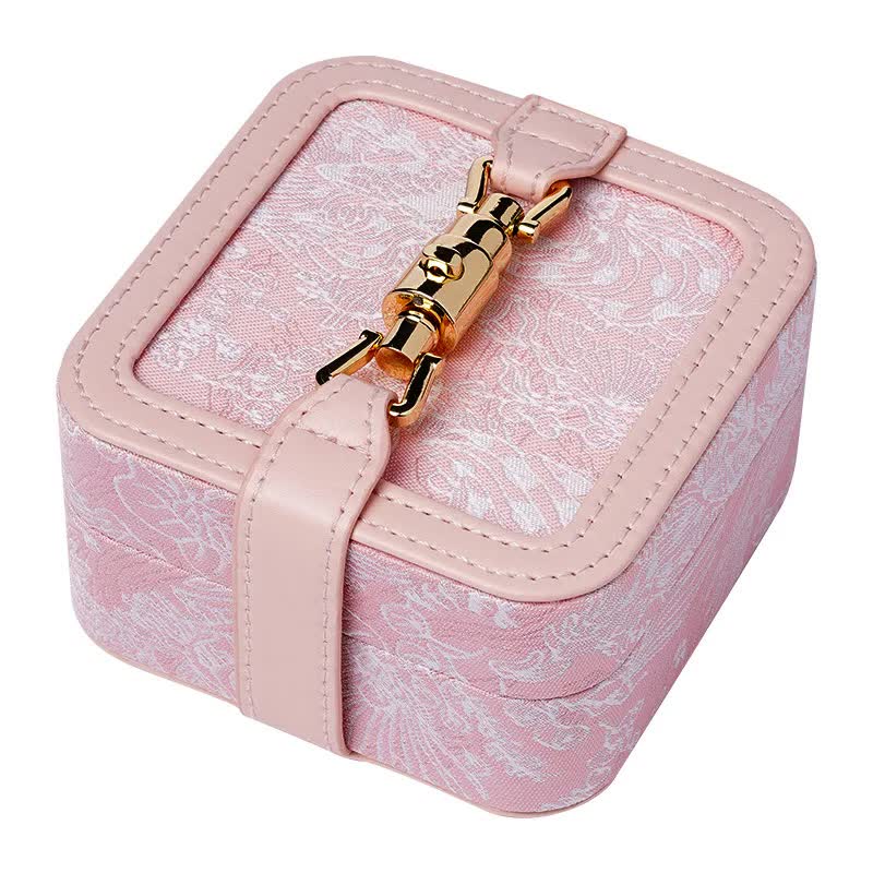 Pink Portable Vintage Embossed Jewelry Box - Flip-Top Necklace, Ring, and Earring Organizer with Elegant Design(The Jewelry is a prop for the photo shoot and is not included)