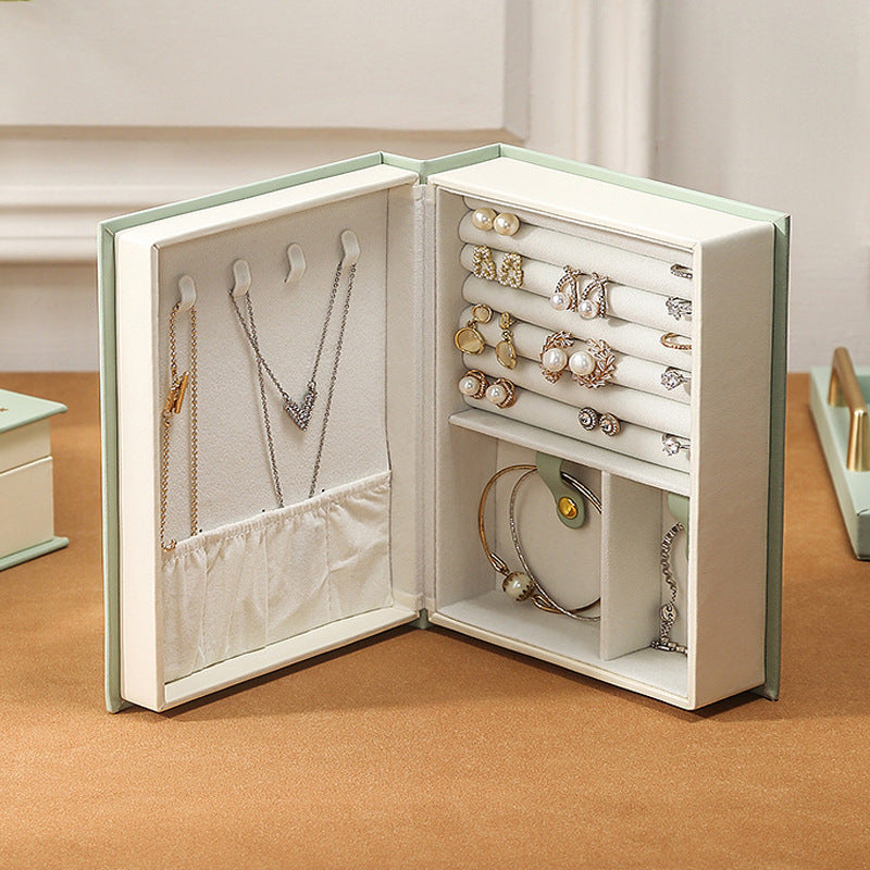 Light Green Creative PU Jewelry Storage Book - Magnetic Closure Organizer for Earrings, Rings, and NecklacesThe Jewelry is a prop for the photo shoot and is not included
