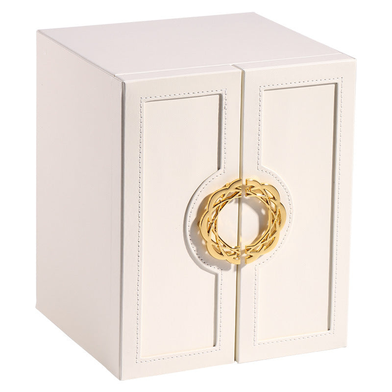 White Elegant 5-Layer Large Capacity Jewelry Storage Box with Dual Opening Doors - Perfect for Organizing Necklaces, Rings, Earrings, and More(Jewelry is a photo prop and is not included)