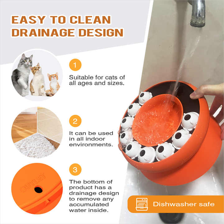 Orange Interactive Slow Feeder Cat Bowl 15° Tilt Design, Puzzle Feeder for Healthy Eating