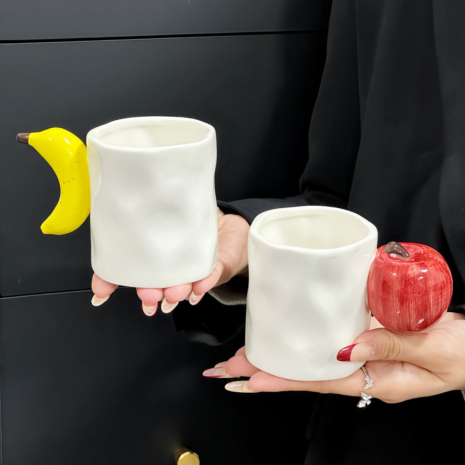 Red Apple Creative Fruit Ceramic Mug â€“ Adorable Handle Design, 280ml Couple Cups, Perfect Gift for Birthdays or Valentineâ€™s Day