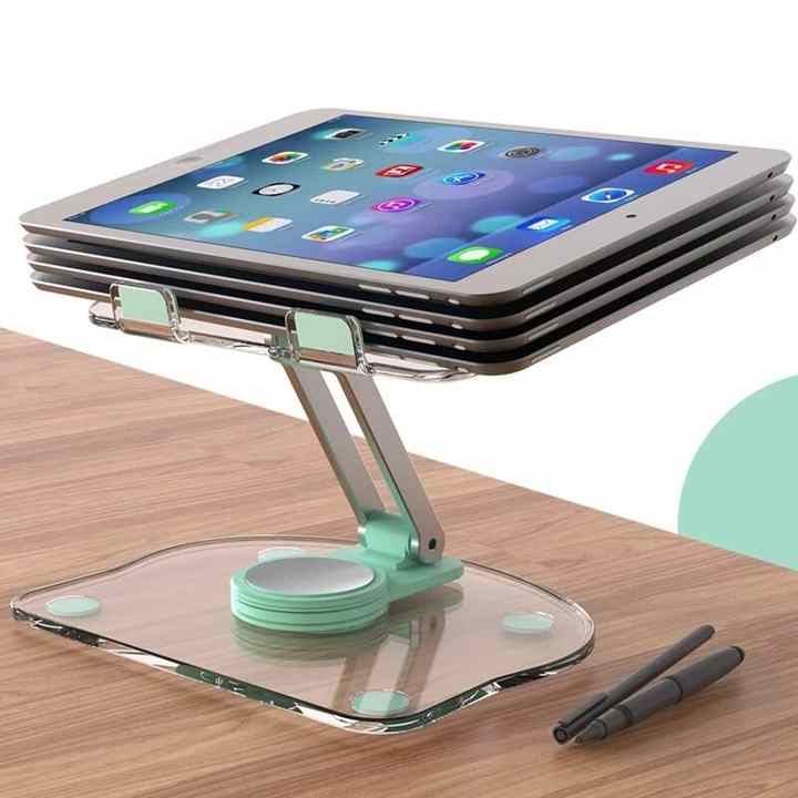 Pink Acrylic Foldable Tablet and Phone Stand - 360Â° Rotation, Anti-Slip Design, Lightweight and Compact