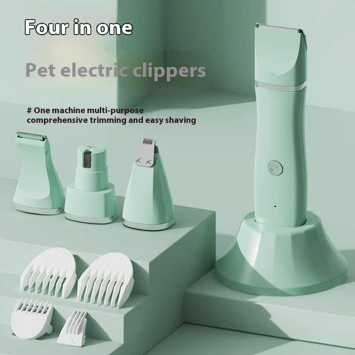 White 4-in-1 Pet Grooming Electric Clippers - Professional Rechargeable Trimmer for Dogs & Cats, Paw, Fur, Nail, and Ear Care | Compact Design,