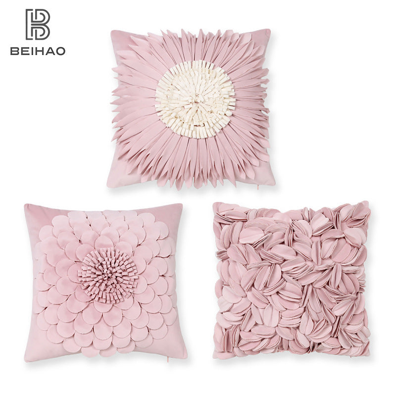 Style 1 Pink 3D Floral Cushion Covers - Modern Luxury Decorative Throw Pillow Covers for Living Room(Without Pillow Insert)