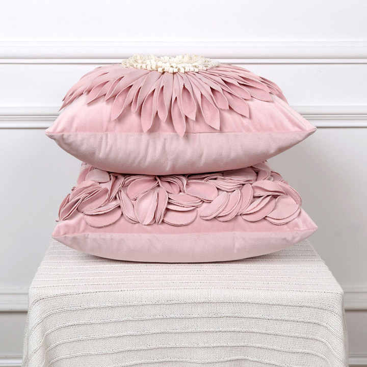 Style 1 Pink 3D Floral Cushion Covers - Modern Luxury Decorative Throw Pillow Covers for Living Room(Without Pillow Insert)