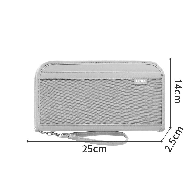 Grey Portable RFID Blocking Travel Passport Holder with Large Capacity