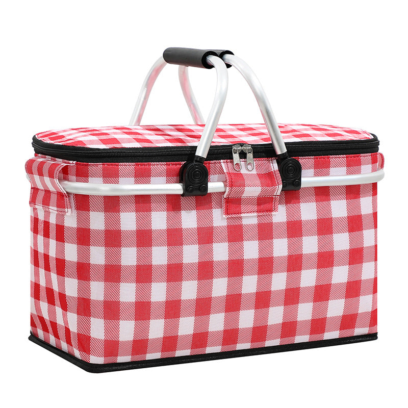 Insulated Picnic Basket with Aluminum Frame - Portable Collapsible Cooler Bag 18L 40*20*23cmRed plaid