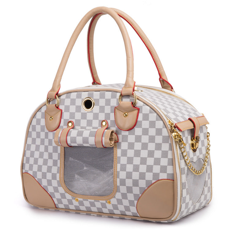 Portable Pet Travel Bag - Anti-Crush Dog Carrier for Outdoor Trips L-42x29x18cm, White Color