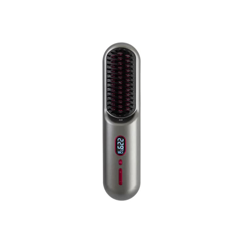 Gray Rechargeable Portable Ionic Hair Straightening Comb - USB Wireless Travel Hair Style